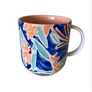 Anthropologie Blue Coral Abstract Art Coffee Tea Mug